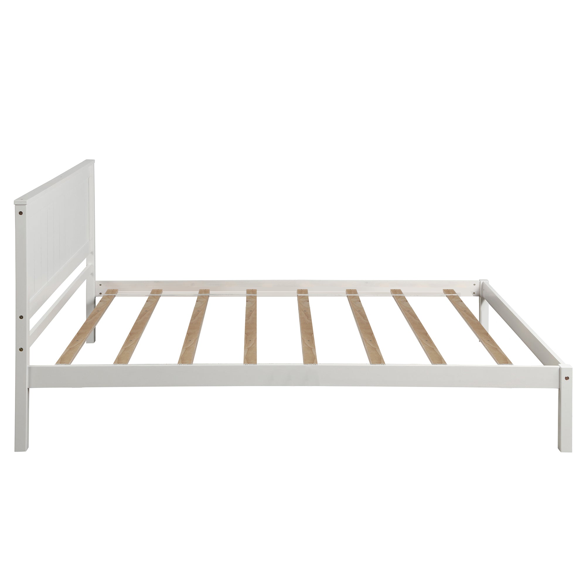 White Platform Bed Frame with Headboard, Wood Slat Support, No Box Spring Needed, Twin, Pine and MDF - Grand Goldman Shop