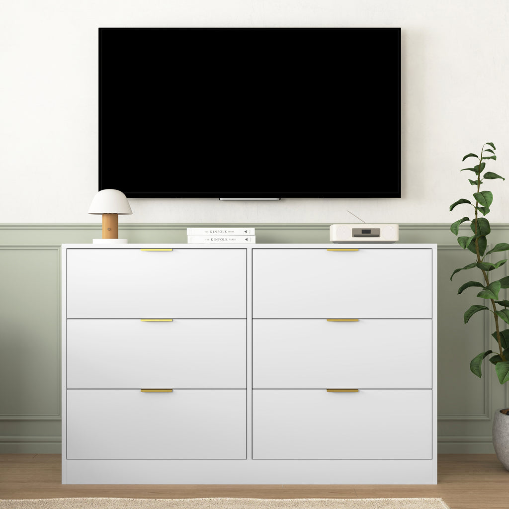 Simply Modern 6-Drawer Dresser, Chest of Drawers for Bedroom, Living Room, Hallway, and Entryway - Large Storage Cabinet White - Grand Goldman Shop