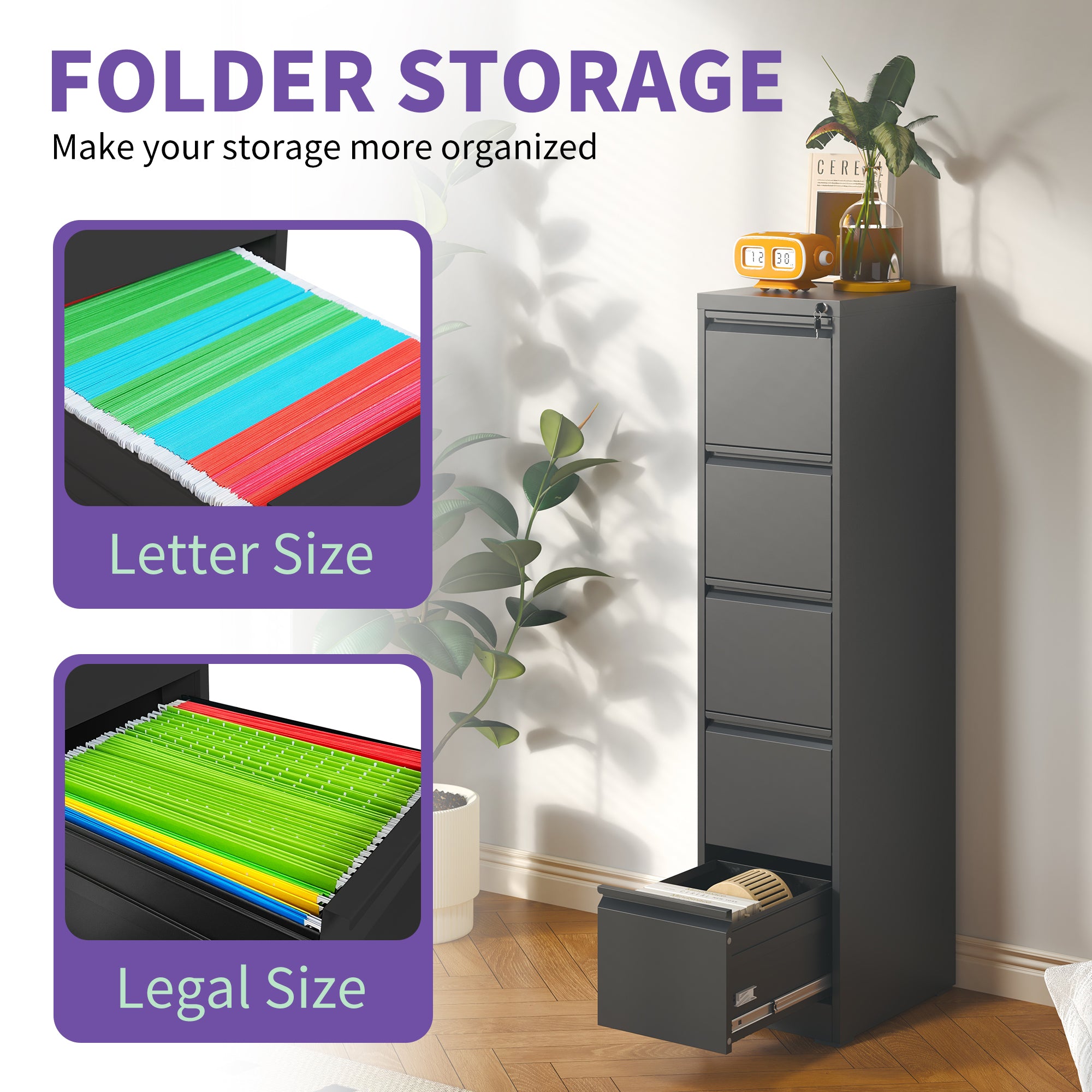 SteelCraft Pro 5 Drawer Metal Vertical File Cabinet with Lock, Black, Steel, 64.17 inches | Premium Home Decor - Grand Goldma