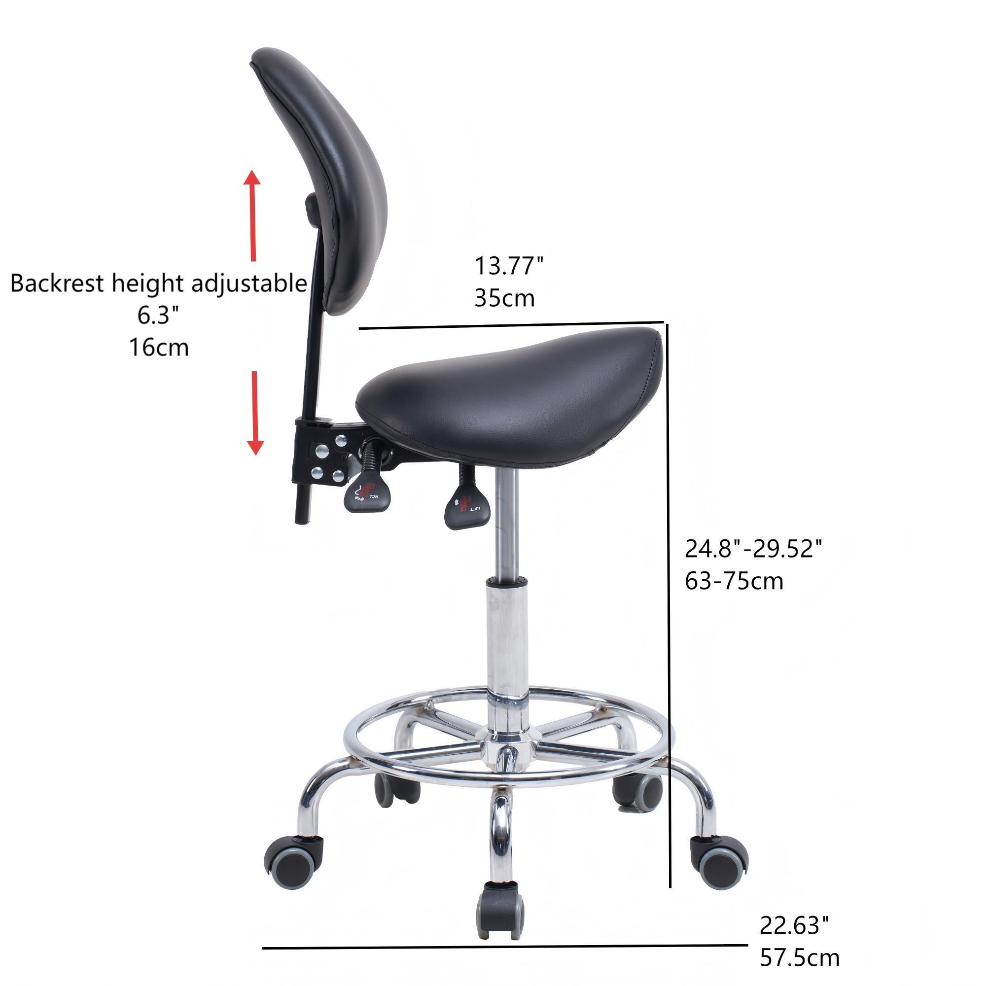 Saddle Stool Chair with Backrest Swivel Hydraulic Ergonomic Tilt Seat Chair with Wheels Footrest for Medical Hospital Clinic 