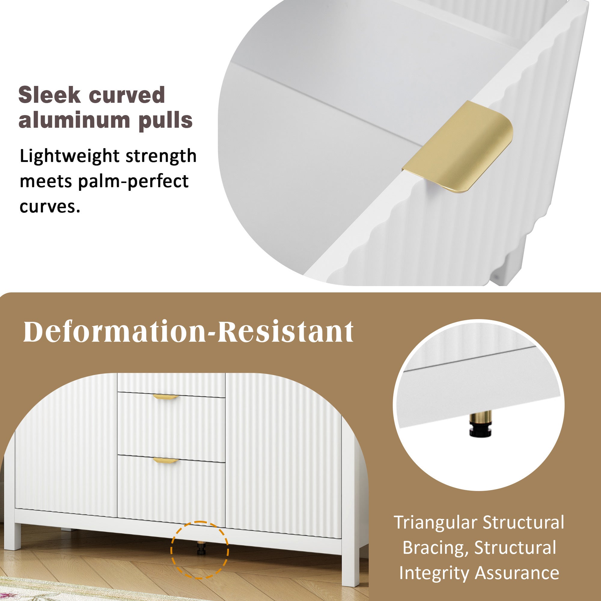 U_STYLE Sideboard with Wave Design - 3 Adjustable Shelves, 3 Drawers & Soft-Close Doors, Storage Console Table with Metal Handles, Suitable for Study, Hallway and Living Room, 3 Colors - Grand Goldman Shop
