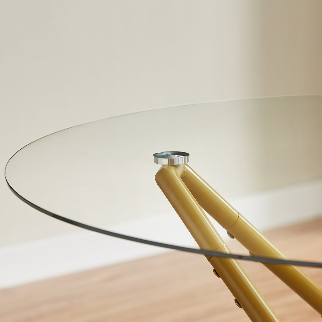 35.4-inch round tempered glass dining table, suitable for 1-4 people, space-saving small kitchen dining table, equipped with sturdy metal table legs, suitable for dining room, living room,Gold - Grand Goldman Shop