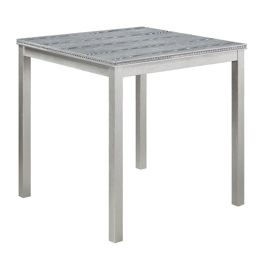 5 Piece Counter Height Table Set, Wooden Kitchen Table Set with Square Table and 4 Upholstered Chairs, Counter Height Dining Table with Crystal Decoration and Chair Set, Silver Grey - Grand Goldman Shop