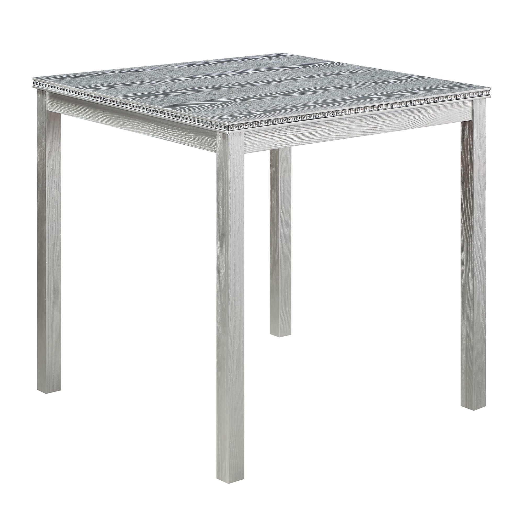 5 Piece Counter Height Table Set, Wooden Kitchen Table Set with Square Table and 4 Upholstered Chairs, Counter Height Dining Table with Crystal Decoration and Chair Set, Silver Grey - Grand Goldman Shop