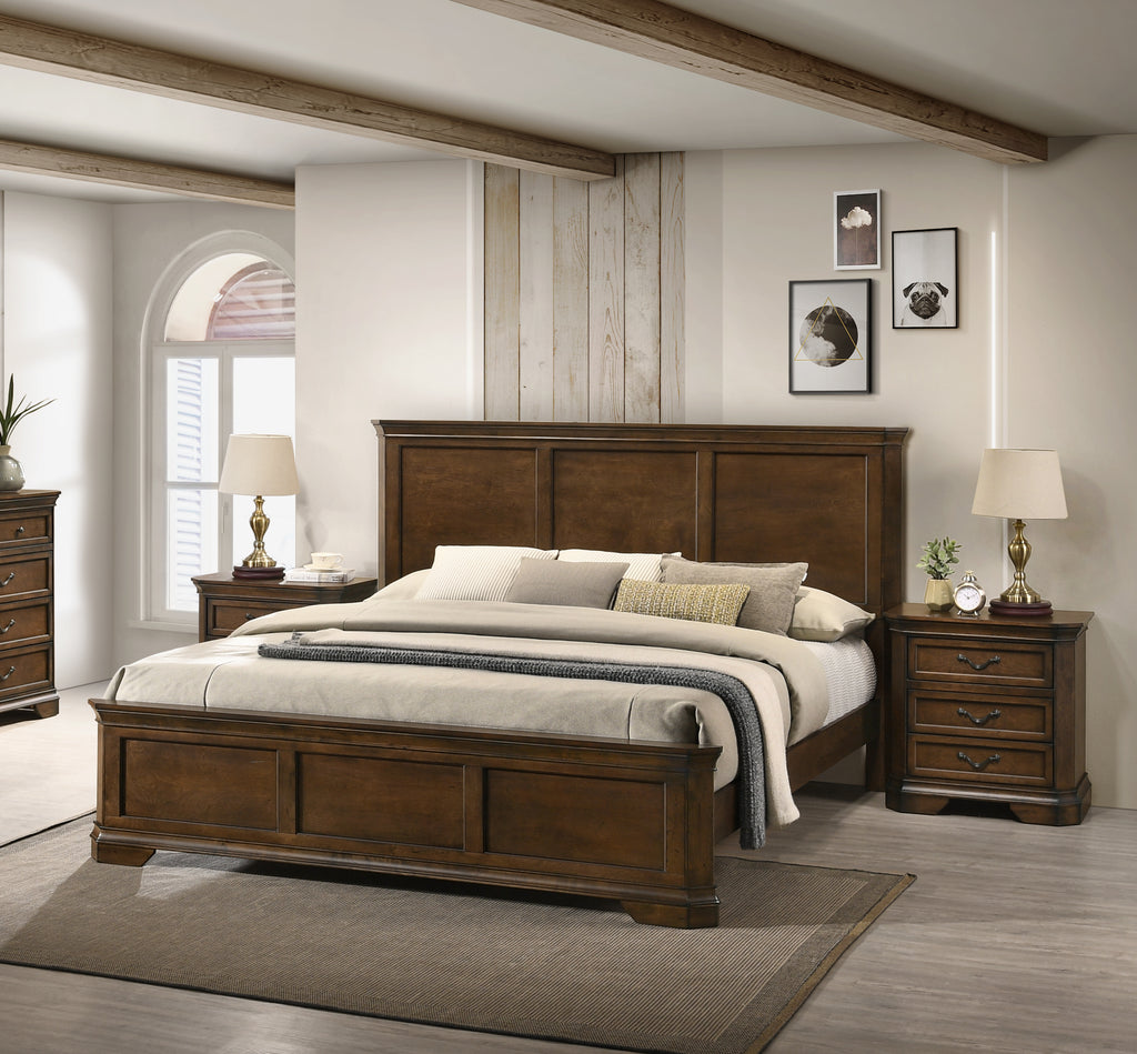 Maderne Traditional 3-Piece Wood Bedroom Set with Queen Size Panel Bed and Two Nightstands - Grand Goldman Shop