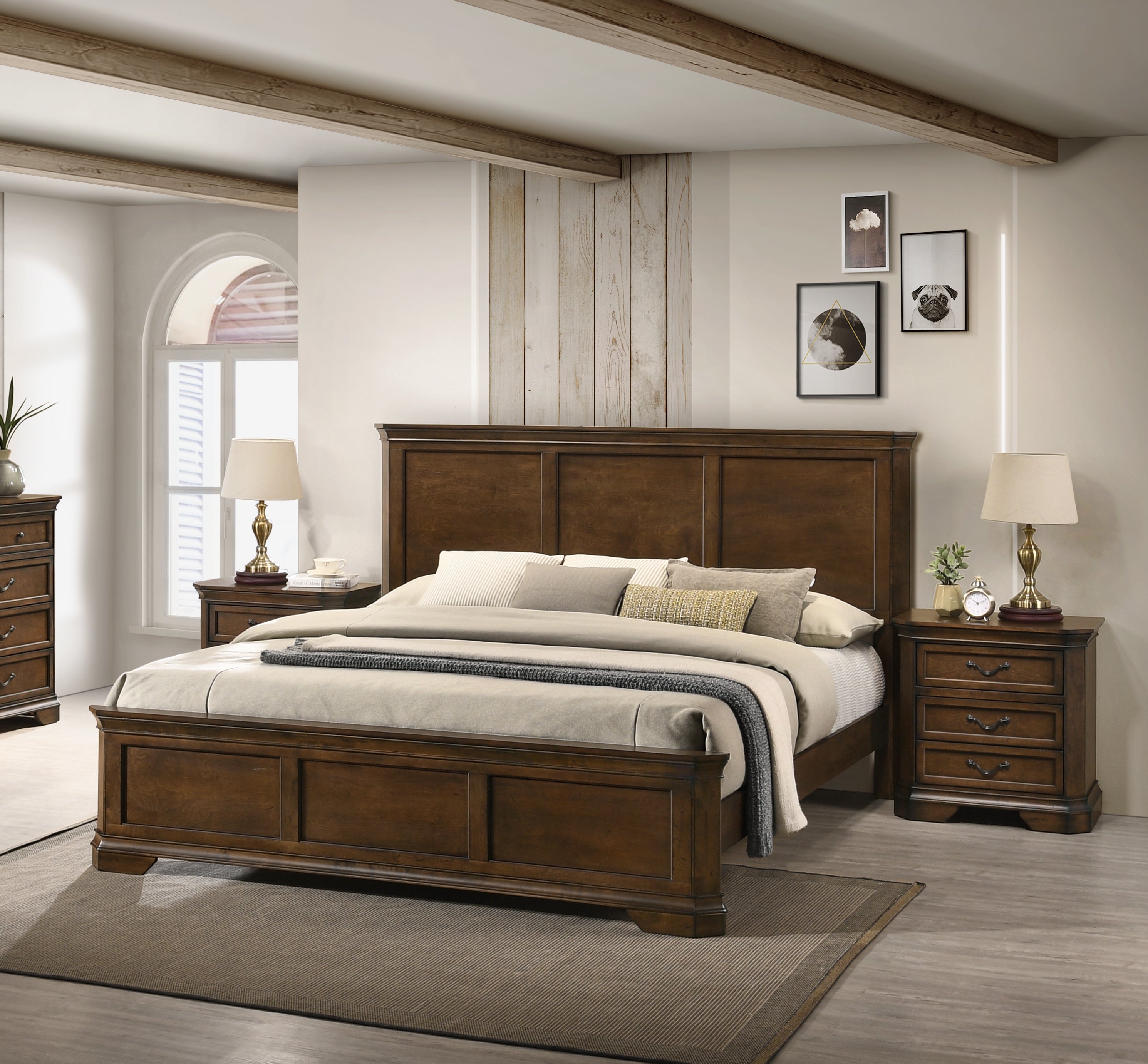 Maderne Traditional 3-Piece Wood Bedroom Set with Queen Size Panel Bed and Two Nightstands - Grand Goldman Shop
