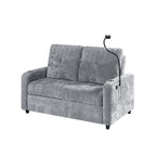 Modern Loveseat Pull-out Sofa Bed with Adjustable Backrest, Cup Holders, Phone Holder, Charging Ports, Side Storage Pockets, Grey Chenille - Grand Goldman Shop