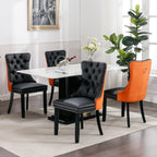 A&A Furniture,Nikki Collection Modern, High-end Tufted Solid Wood Contemporary PU and Velvet Upholstered Dining Chair with Wood Legs Nailhead Trim  2-Pcs Set，Black+Orange, SW2101BO - Grand Goldman Shop