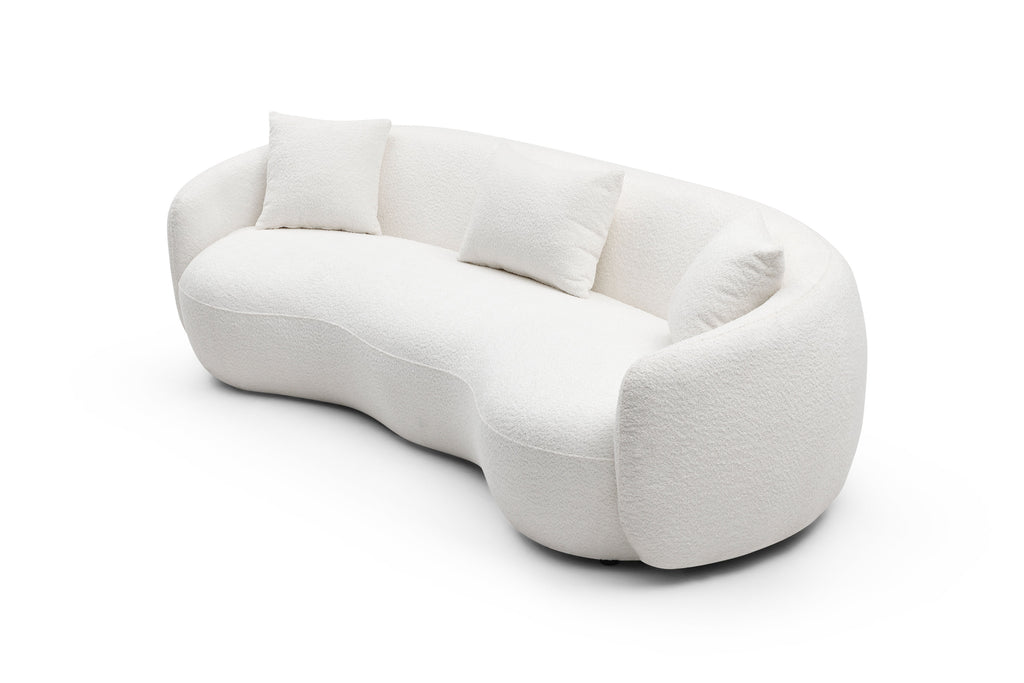 Mid Century Modern Curved Living Room Sofa, 4-Seat Boucle Fabric Couch for Bedroom, Office, Apartment, off white(beige and white) - Grand Goldman Shop
