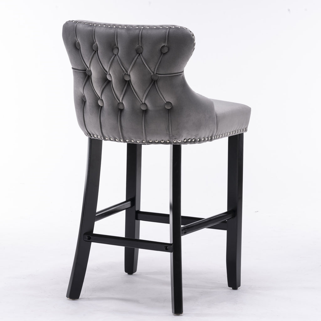 A&A Furniture,Contemporary Velvet Upholstered Wing-Back Barstools with Button Tufted Decoration and Wooden Legs, and Chrome Nailhead Trim, Leisure Style Bar Chairs,Bar stools, Set of 2 (Gray),SW1824GY - Grand Goldman Shop