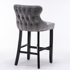 A&A Furniture,Contemporary Velvet Upholstered Wing-Back Barstools with Button Tufted Decoration and Wooden Legs, and Chrome Nailhead Trim, Leisure Style Bar Chairs,Bar stools, Set of 2 (Gray),SW1824GY - Grand Goldman Shop