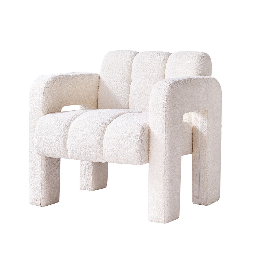 Stylish Boucle Upholstered Accent Chair with Solid Wood Frame and High-Density Foam in Beige - Grand Goldman Shop
