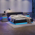 Nightstand LED Bedside Table Cabinet Lights Modern End Side with 2 Drawers for Bedroom (Grey Gold) - Grand Goldman Shop