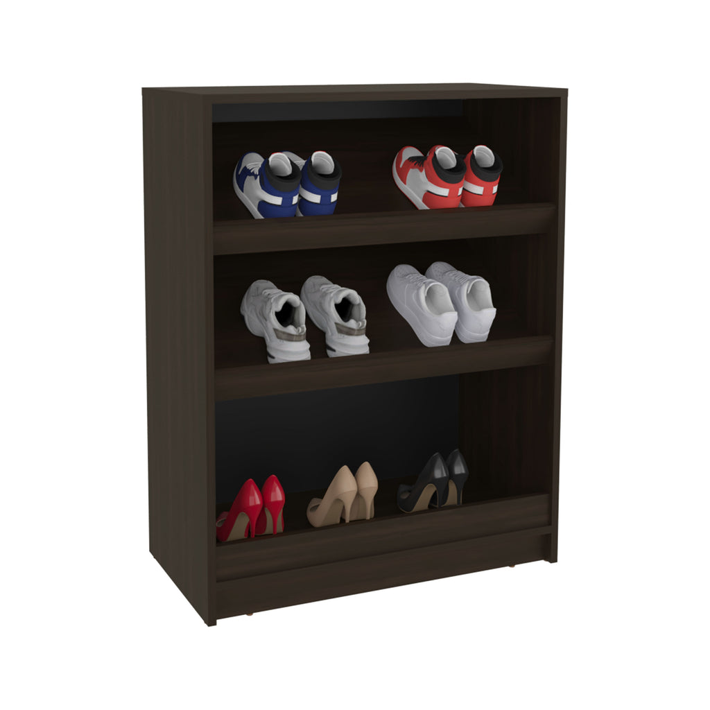 Toby 3-Tier Shoe Rack With Open Shelves Freestanding Shoe Organizer For Entryway Or Closet, Stained Walnut - Grand Goldman Shop