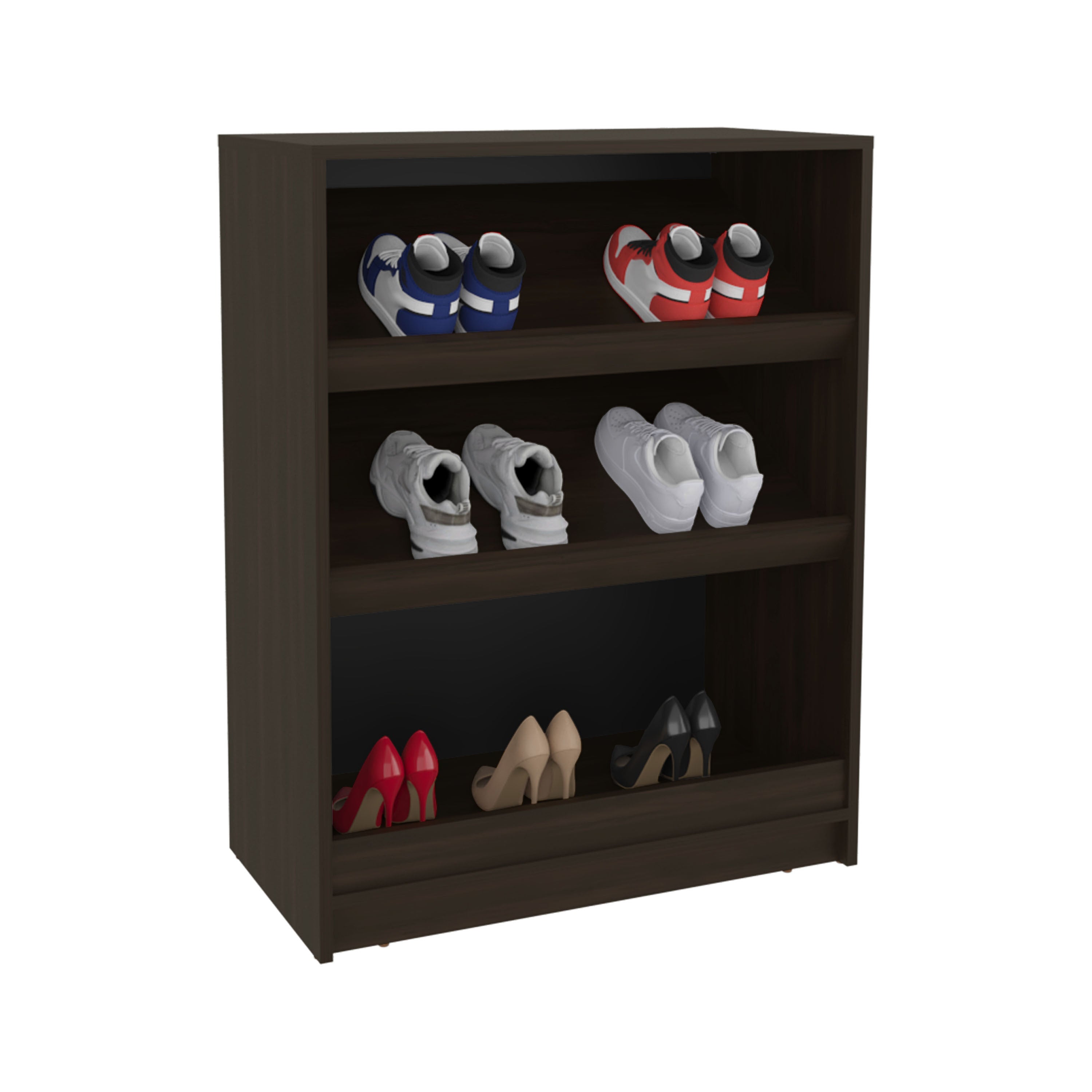 Toby 3-Tier Shoe Rack With Open Shelves Freestanding Shoe Organizer For Entryway Or Closet, Stained Walnut - Grand Goldman Shop