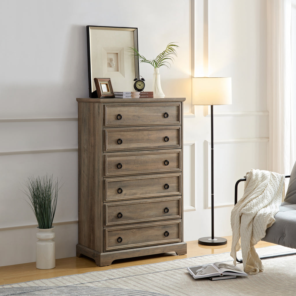 Modern 6 Drawer Dresser, Dressers for Bedroom, Tall Chest of Drawers Closet Organizers & Storage Clothes - Easy Pull Handle, Textured Borders Living Room, Hallway,L 29.53''*W15.75''*H48.03'' - Grand Goldman Shop