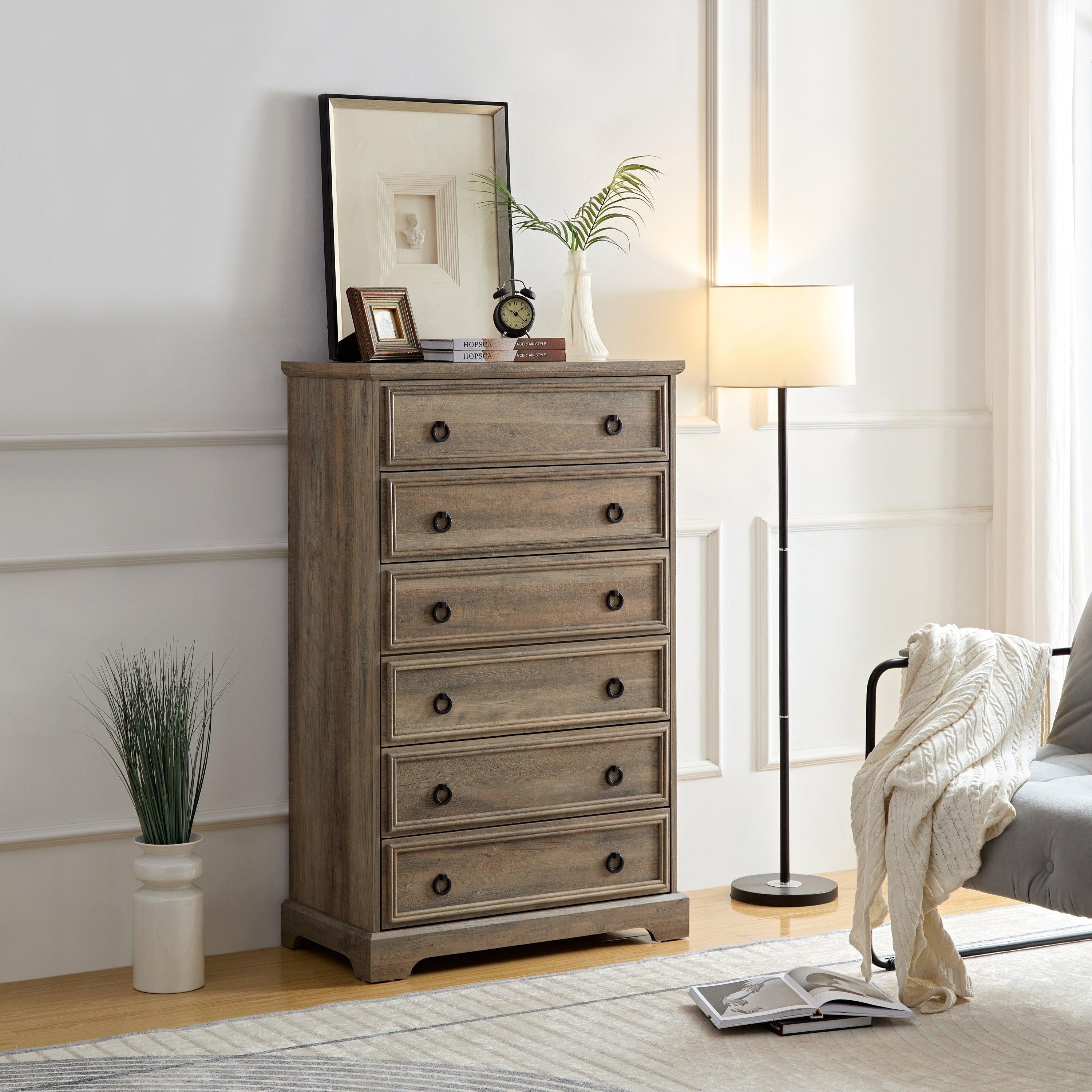 Modern 6 Drawer Dresser, Dressers for Bedroom, Tall Chest of Drawers Closet Organizers & Storage Clothes - Easy Pull Handle, Textured Borders Living Room, Hallway,L 29.53''*W15.75''*H48.03'' - Grand Goldman Shop