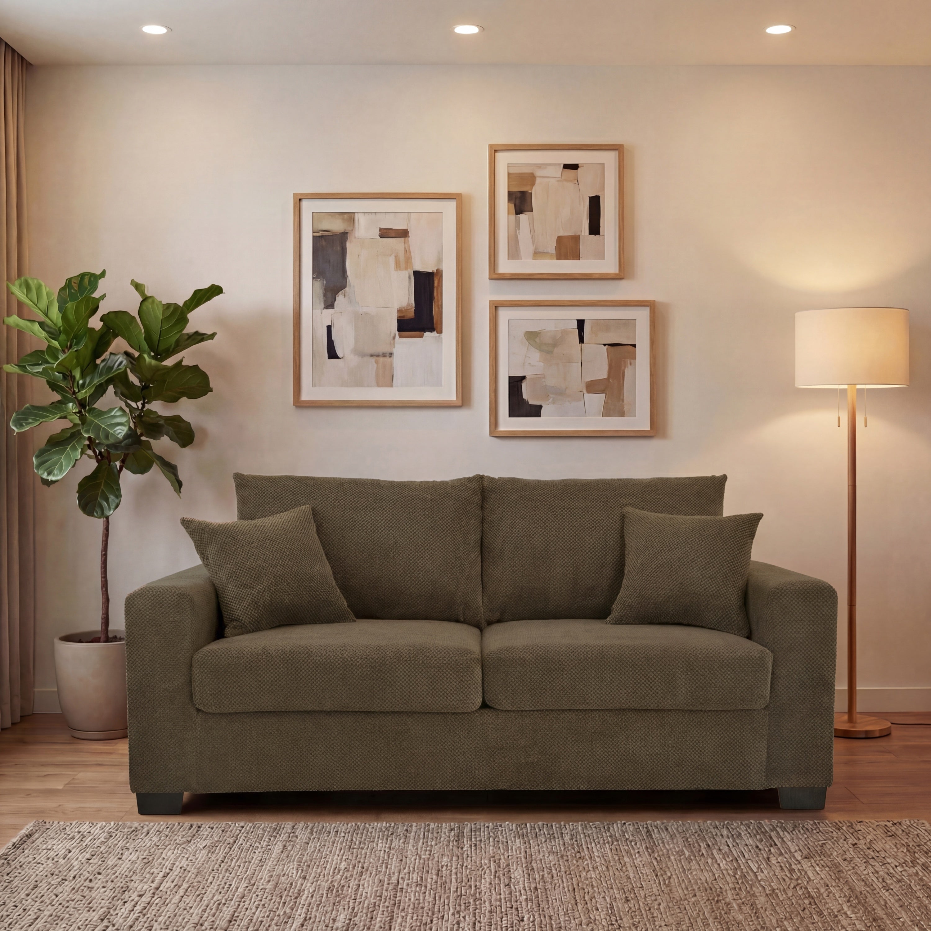69-inch Two-Seater Sofa with Textured Fabric, Comfortable Upholstered Couch in , Wood and Fabric Frame with Sturdy Plastic Legs for Living Room, Apartment, Office - Grand Goldman Shop