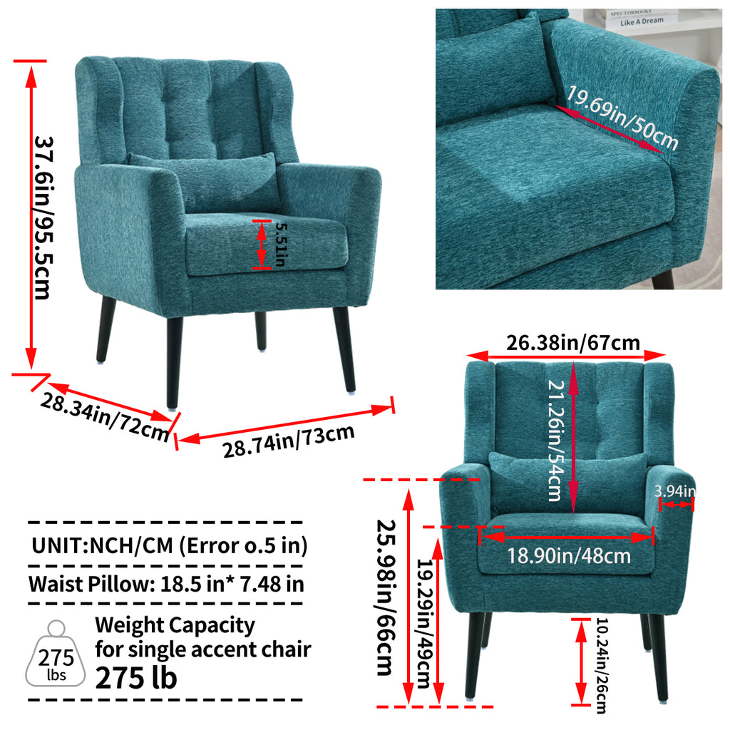 Modern Accent Chair Upholstered Foam Filled Living Room Chairs Comfy Reading Chair Mid Century Modern Chair with Chenille Fabric Lounge Arm Chairs Armchair for Living Room Bedroom (Teal) - Grand Goldman Shop