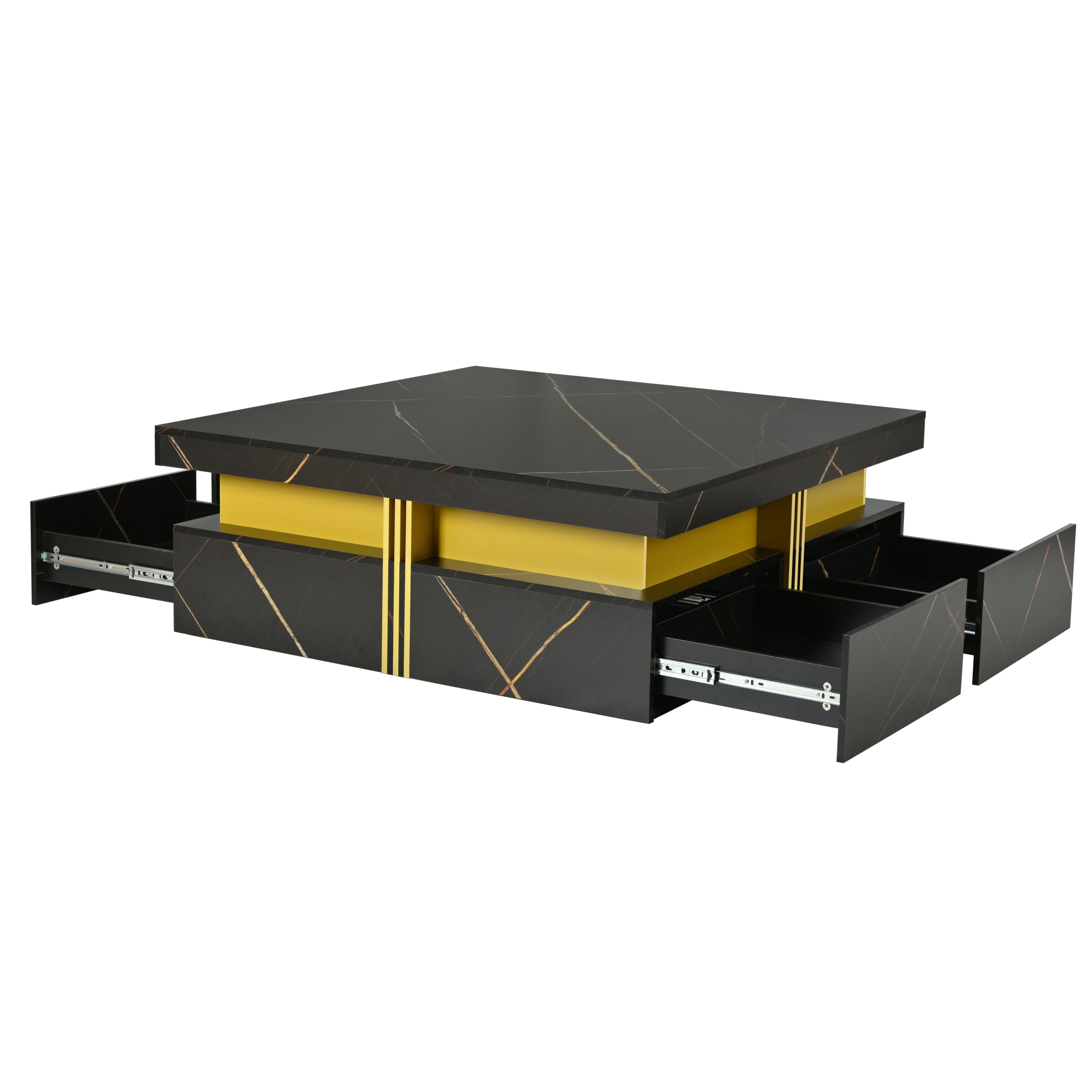 Modern Black Square Storage Coffee Table With 4 Drawers - Grand Goldman Shop