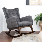 Alistair Solid Wood Rocking Chair with Stain Resistant Fabric in Brown and Dark Gray, 36x26x36.5 inches for Living Room, Nursery, Bedroom - Grand Goldman Shop