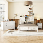 3-Pieces Bedroom Sets Full Size Farmhouse Platform Bed with Double Sliding Door Storage Headboard and Charging Station, Storage Nightstand and Dresser, White+Brown(Old SKU HL000091AAK) - Grand Goldman Shop