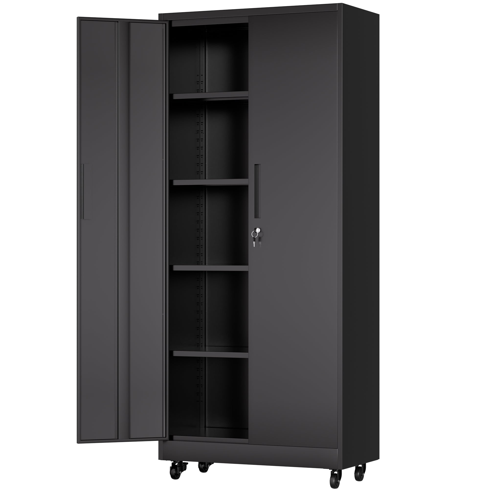 Heavy Duty Rolling Metal Cabinet with Lock, 71 inch Garage Storage Cabinet, 4 Adjustable Shelves (180lb Each), Black, for Too