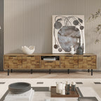 Natural Wood TV Stand for 85 75 65 Inch TV, L-Shaped Handle Entertainment Console with Storage, 78' Long - Grand Goldman Shop