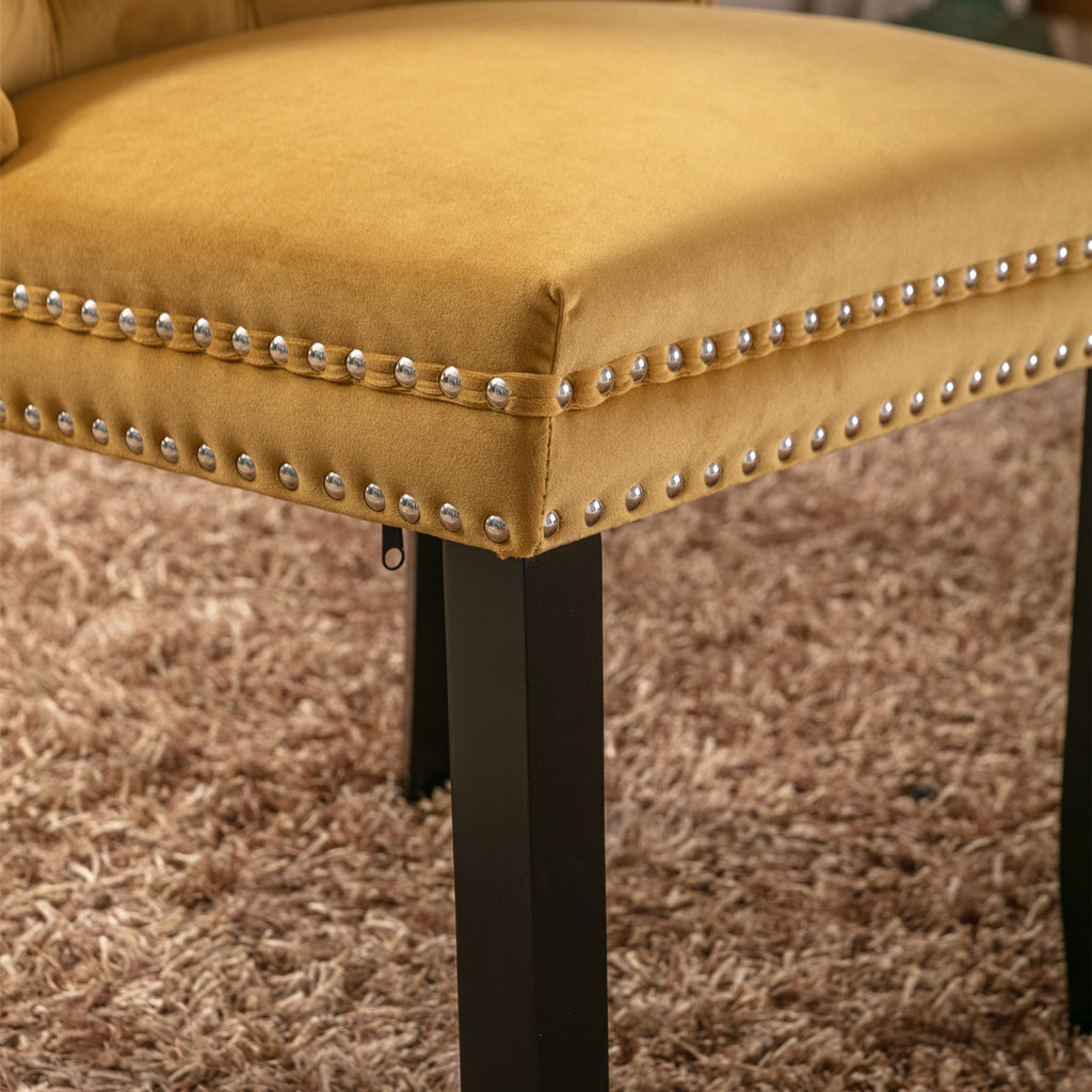 Nikki Collection Modern, High-end Tufted Solid Wood Contemporary Velvet Upholstered Dining Chair with Wood Legs Nailhead Trim 2-Pcs Set,Gloden, SW2001GL - Grand Goldman Shop