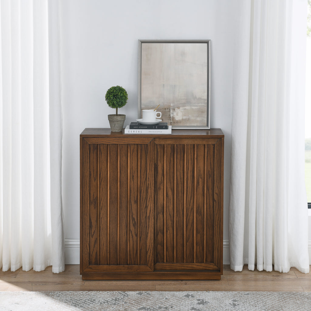 Mid Century Sideboard with 2 Sliding Door & Solid Wood Decorative Strips, Storage Cabinet for Living Room, Kitchen, Dining, Entryway, Hallway - Grand Goldman Shop