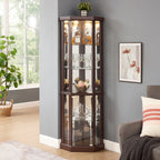 Corner Lighted Curio Cabinet Corner Glass Cabinet Lighted Curio Cabinet Corner Display Case for Living Room, Curio Cabinet, Antique collection, Wine,Bar Glass Storage Light Included,Dark Cherry - Grand Goldman Shop