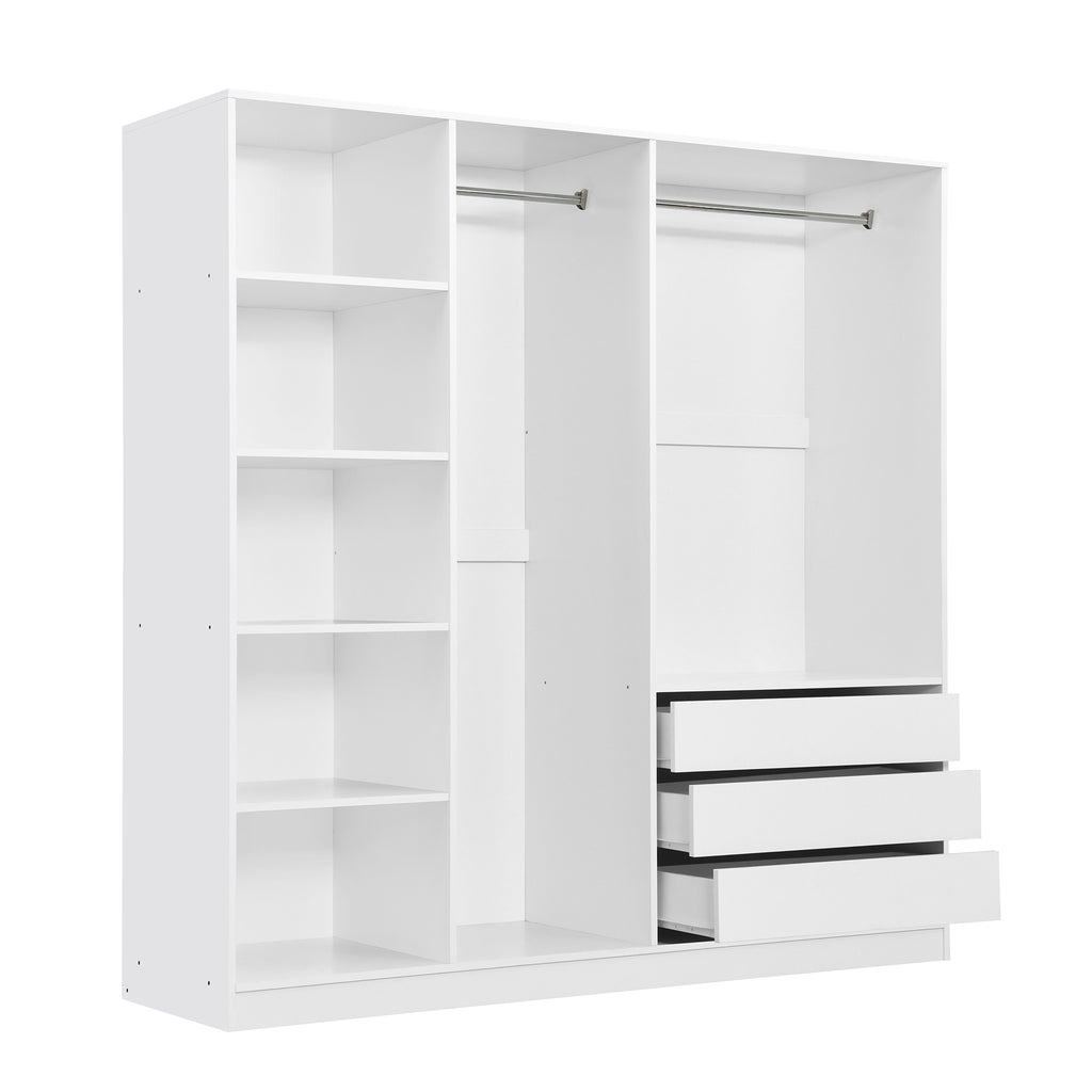 Doorless Wooden Storage Wardrobe for Dedroom with Shelves and 3 Drawers, White - Grand Goldman Shop
