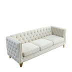Modern Velvet Sofa with Button Tufting and Metal Legs, Beige Upholstered Couch for Living Room or Bedroom, 3-Seater, W834S00023 - Grand Goldman Shop
