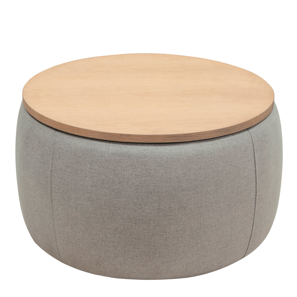 Round Storage Ottoman, 2 in 1 Function, Work as End table and Ottoman,  Grey (25.5'x25.5'x14.5') - Grand Goldman Shop