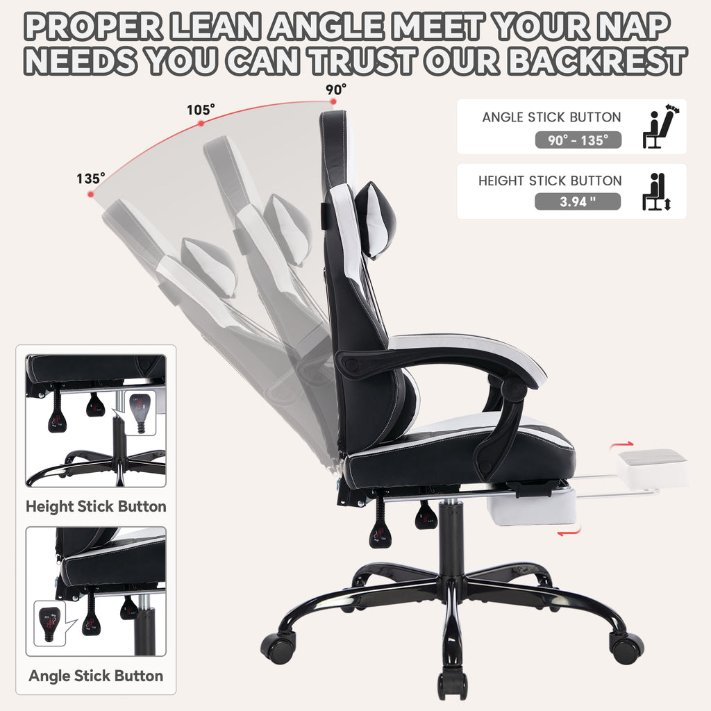Gaming Chair with Footrest, High Back Gaming Chairs PVC Leather Ergonomic Office Gamer Chair Headrest Lumbar Support Racing S