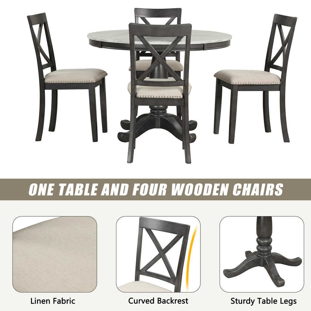 Orisfur. 5 Pieces Dining Table and Chairs Set for 4 Persons, Kitchen Room Solid Wood Table with 4 Chairs - Grand Goldman Shop