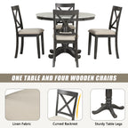 Orisfur. 5 Pieces Dining Table and Chairs Set for 4 Persons, Kitchen Room Solid Wood Table with 4 Chairs - Grand Goldman Shop