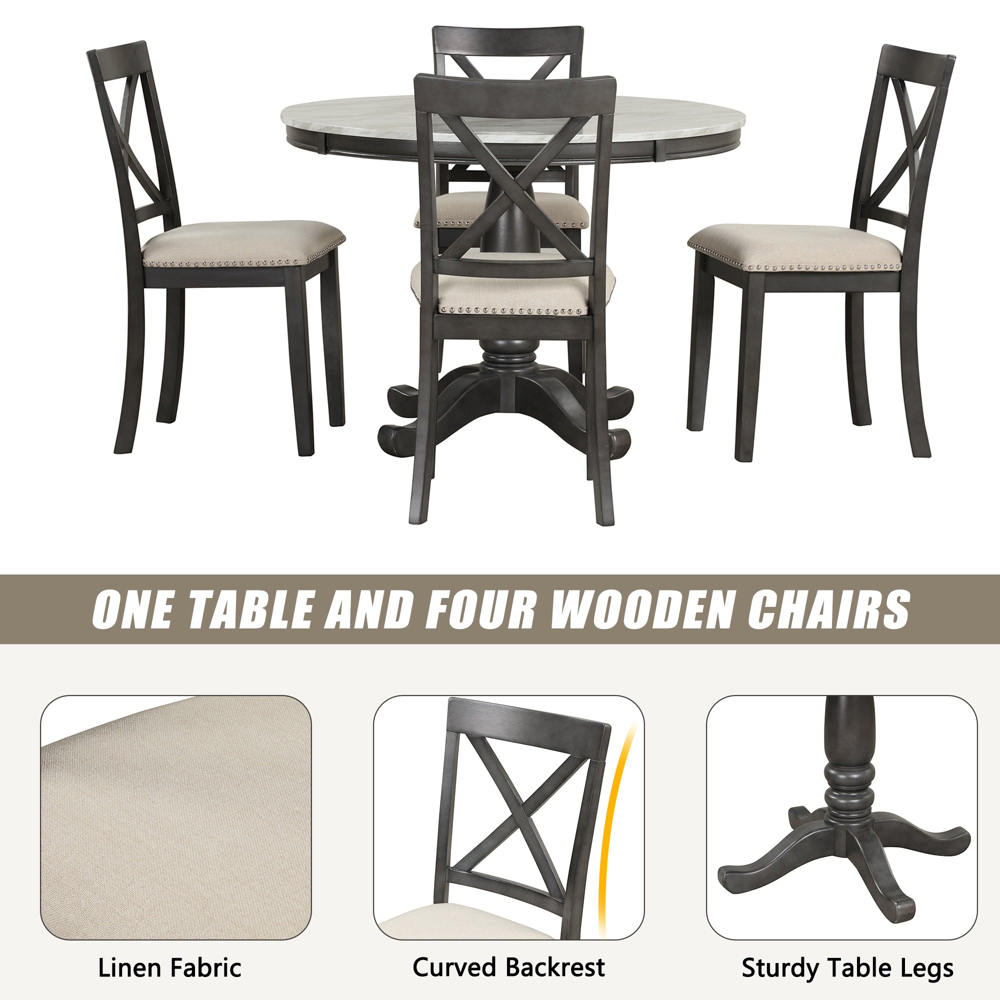 Orisfur. 5 Pieces Dining Table and Chairs Set for 4 Persons, Kitchen Room Solid Wood Table with 4 Chairs - Grand Goldman Shop