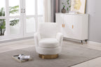 Teddy Swivel Barrel Chair, Swivel Accent Chairs Armchair for Living Room, Reading Chairs for Bedroom Comfy, Round Barrel Chairs with Gold Stainless Steel Base (Ivory) - Grand Goldman Shop
