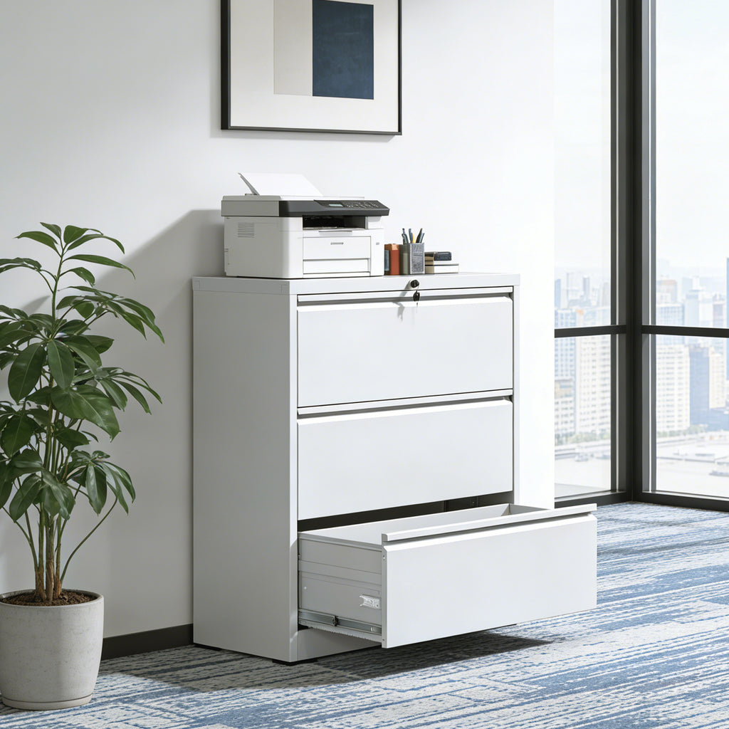3 Drawer Lateral File Cabinet, 35.4 Inch Wide Metal Filing Cabinet, Locking Heavy Duty File Cabinet for Home Office, Anti-Tip