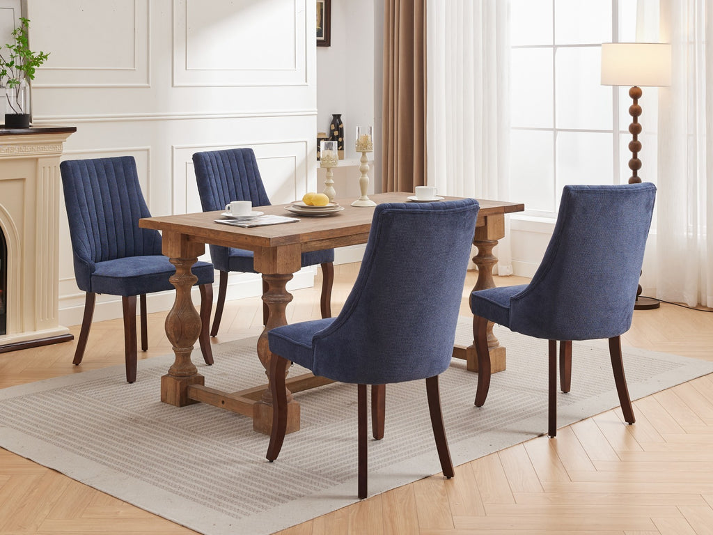 Rayon Cloth Flocking Linen Dining Chairs Channel Kitchen Dinner Chair Comfy Fabric Upholstered Accent Chair for Dining Room with Curved Solid Wood Legs,Set of 2 (Blue), SW1847BL - Grand Goldman Shop