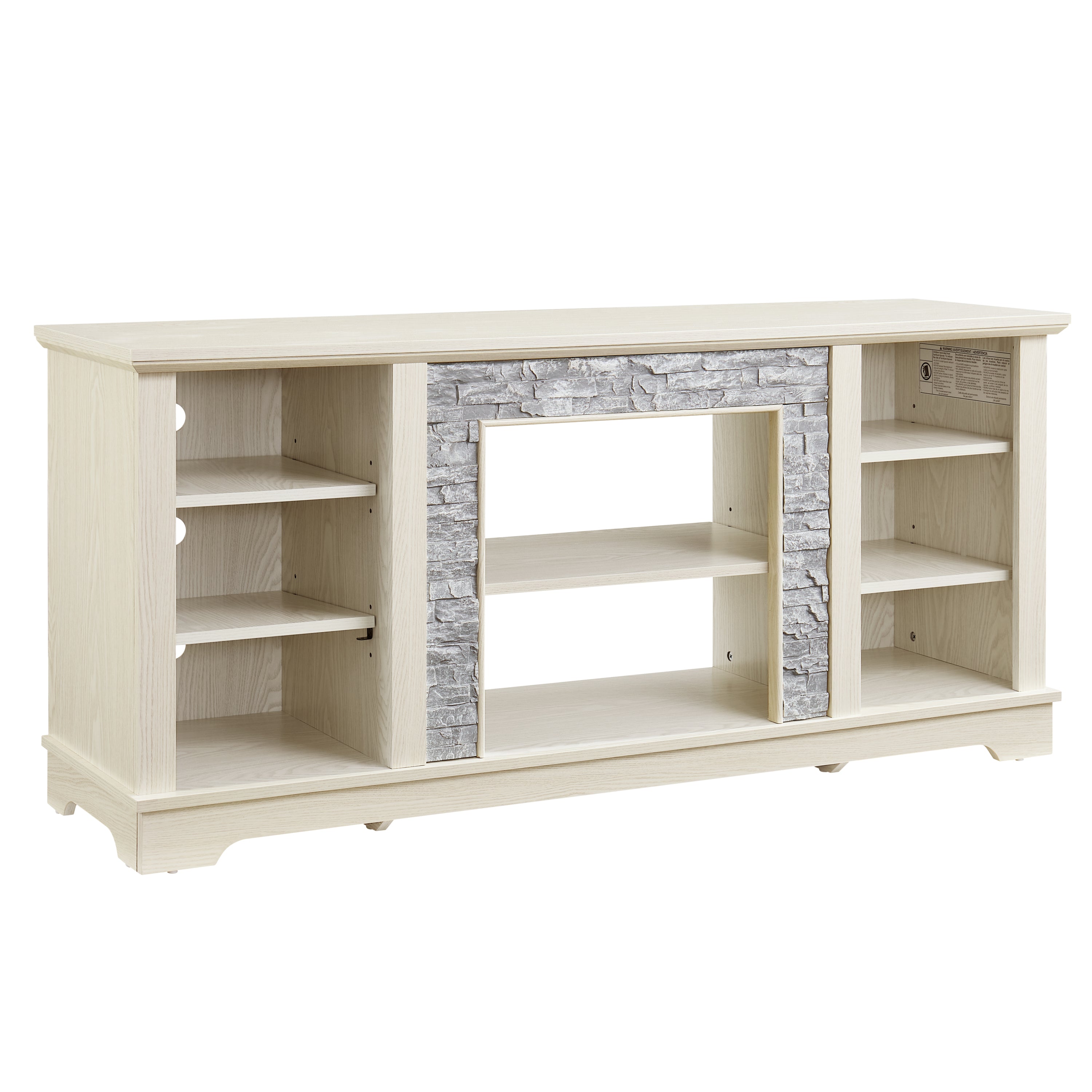 Mantel Stone TV Media Stand with with Faux Stacked Stone Surround, Modern Entertainment Console with Open Storage Space,WHITE, 58.31'W*15.39'D*26.06'H - Grand Goldman Shop