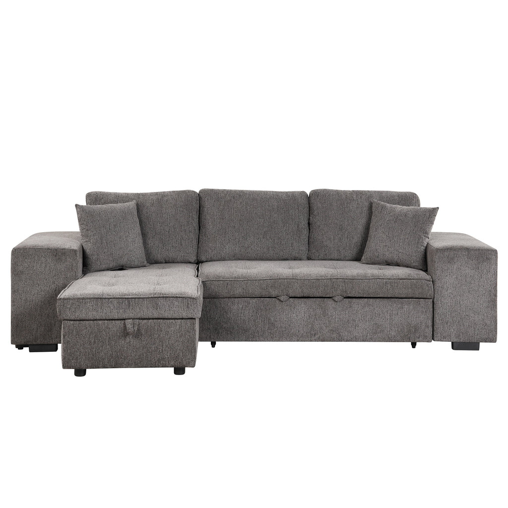 104.5' Modern L-Shape 3 Seat Reversible Sectional Couch, Pull Out Sleeper Sofa with Storage Chaise and 2 Stools for Living Room Furniture Set,Knox Charcoal (old sku:SG000431AAA) - Grand Goldman Shop