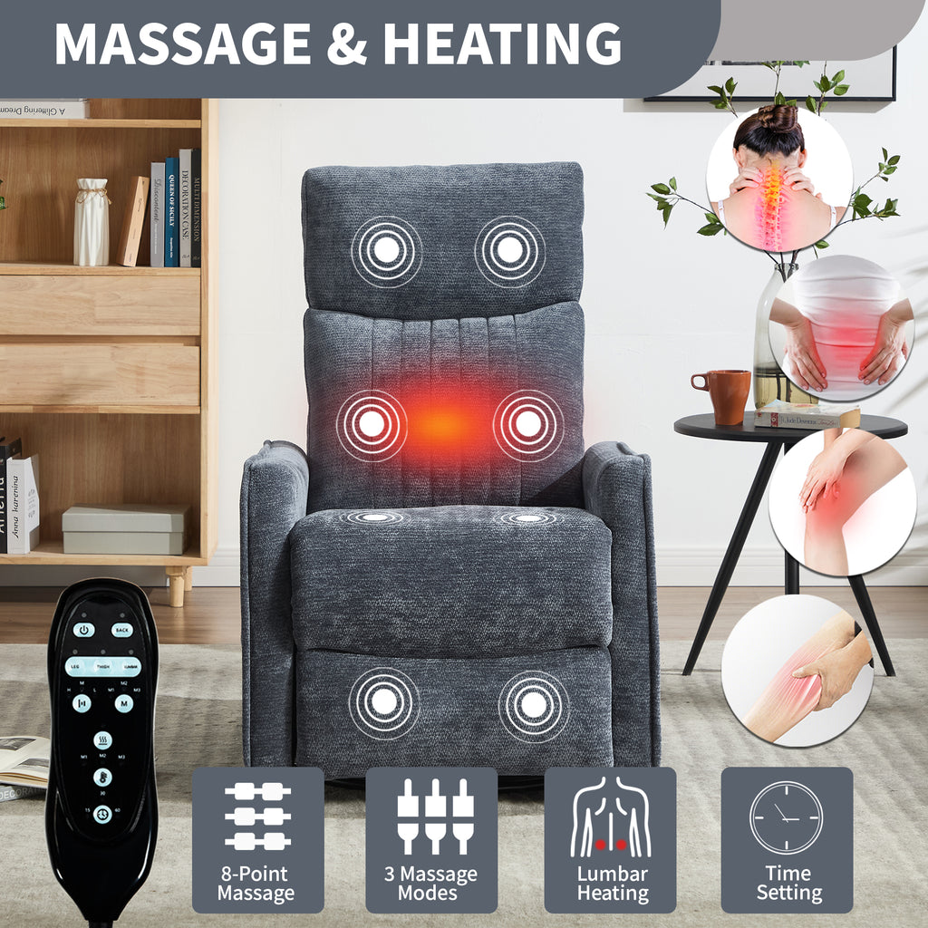 Blue Heat Massage Manual Recliner Chair with Rocker and Swivel in Fabric for Living Room - Grand Goldman Shop