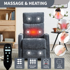 Blue Heat Massage Manual Recliner Chair with Rocker and Swivel in Fabric for Living Room - Grand Goldman Shop