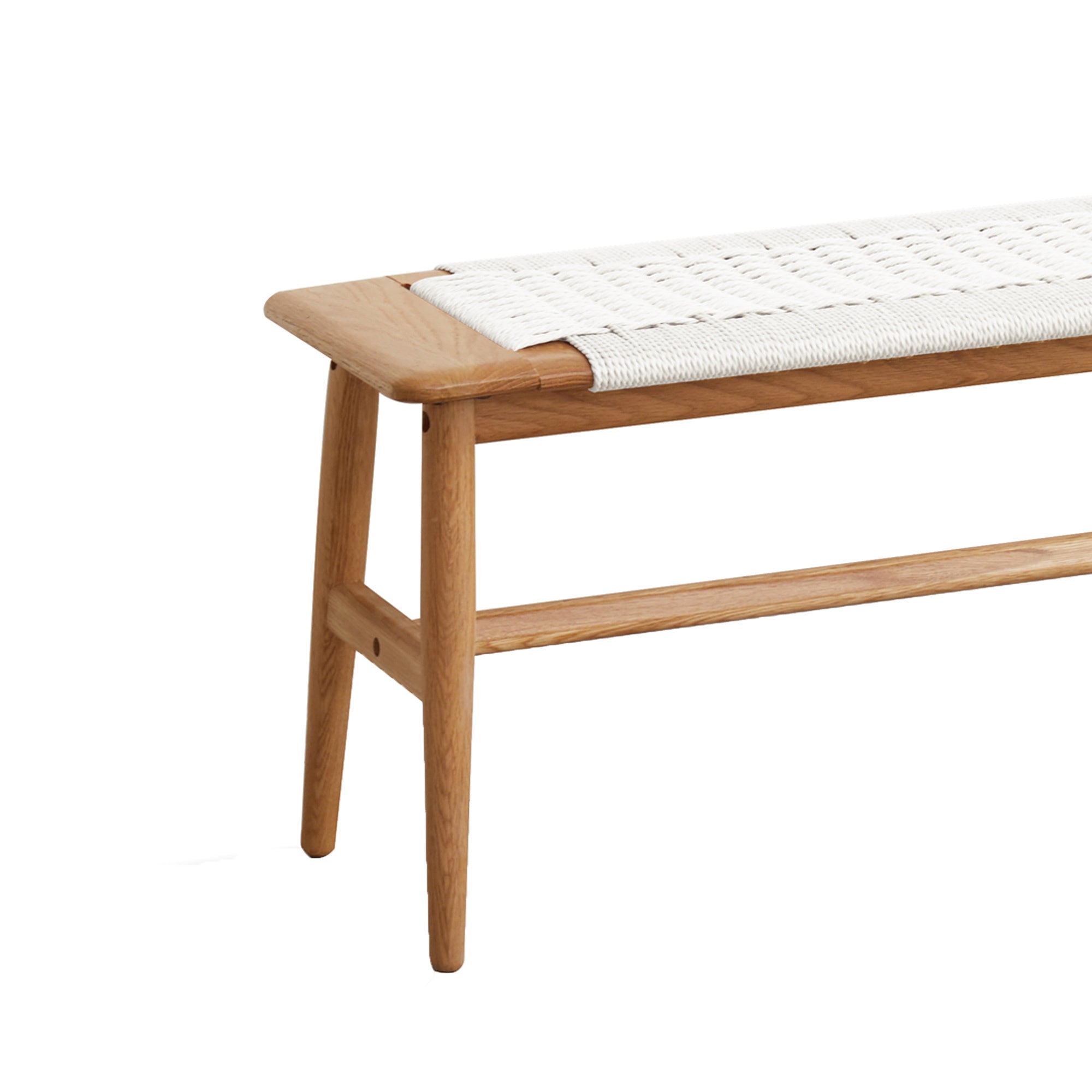 Design Natural Oak Wood Dining Bench Bed Bench with Handwoven Cane Seat in White - Grand Goldman Shop