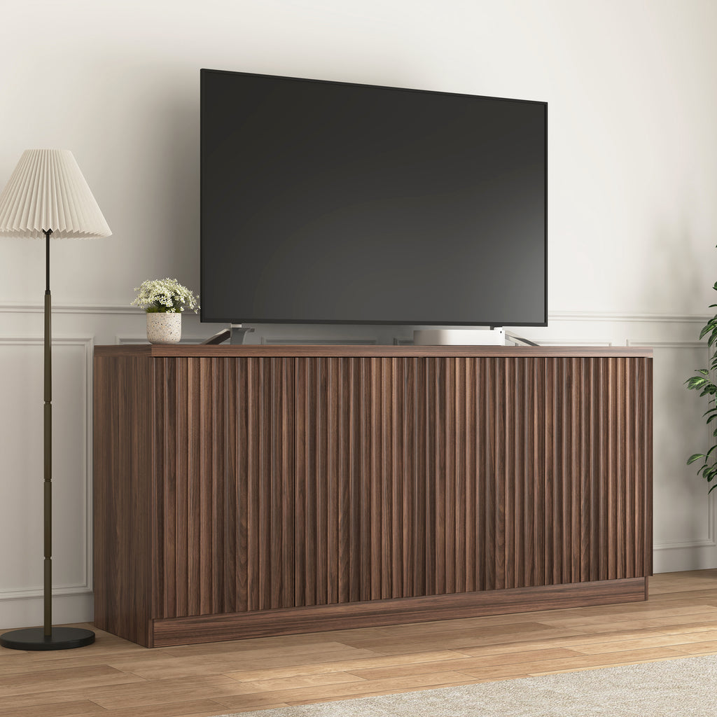 Buffet Cabinet with Storage, 62.60' Sideboard Cabinet with 4 Doors & Shelves, Wooden Kitchen Coffee Bar Credenza Storage for Living Room, Hallway Walnut - Grand Goldman Shop