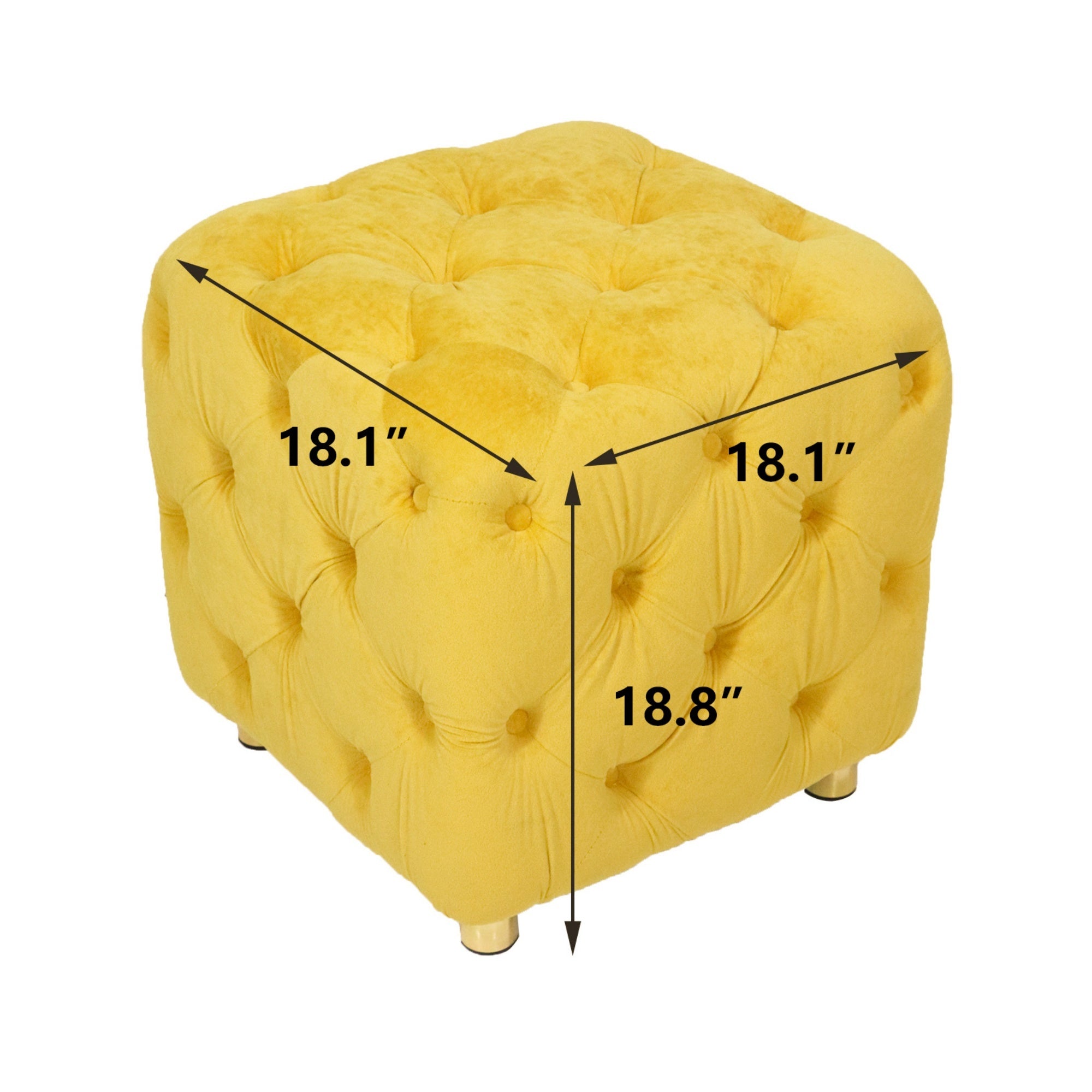 Yellow Modern Velvet Upholstered Ottoman, Exquisite Small End Table, Soft Foot Stool, Dressing Makeup Chair, Comfortable Seat for Living Room, Bedroom, Entrance - Grand Goldman Shop