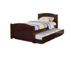 Twin Size Bed w/ Trundle Slats Dark Cherry Pine Plywood Kids Youth Bedroom Furniture - Grand Goldman