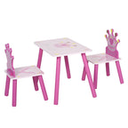 Qaba 3-Piece Kids Wooden Table and Chair Set with Crown Pattern Gift for Girls Toddlers Arts Reading Writing Age 2-4 Years Pi